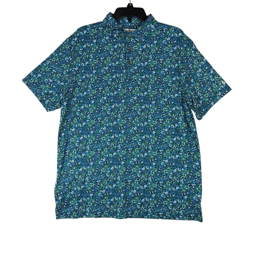 Grand Slam Performance Mens Moroccan Blue Floral Golf Polo Shirt Size Medium NWT